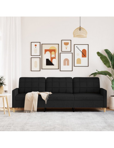 Divano a 3 Posti Nero 210 cm in Tessuto