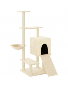 Albero per Gatti con Tiragraffi in Sisal Crema 130,5 cm 2