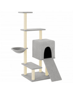 Albero per Gatti con Tiragraffi in Sisal Grigio Chiaro 130,5 cm 2