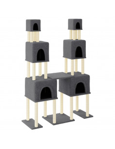 Albero per Gatti con Tiragraffi in Sisal Grigio Scuro 199 cm 2