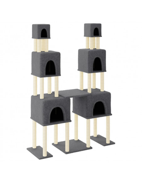 Albero per Gatti con Tiragraffi in Sisal Grigio Scuro 199 cm