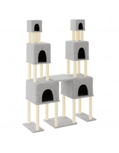 Albero per Gatti con Tiragraffi in Sisal Grigio Chiaro 199 cm 2
