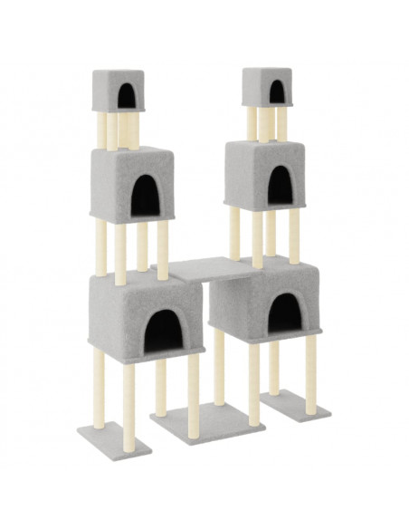 Albero per Gatti con Tiragraffi in Sisal Grigio Chiaro 199 cm
