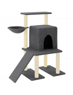 Albero per Gatti con Tiragraffi in Sisal Grigio Scuro 96,5 cm 2