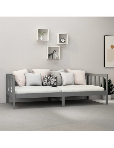 Divano Letto con Materasso 90x200 cm Grigio in Legno di Pino