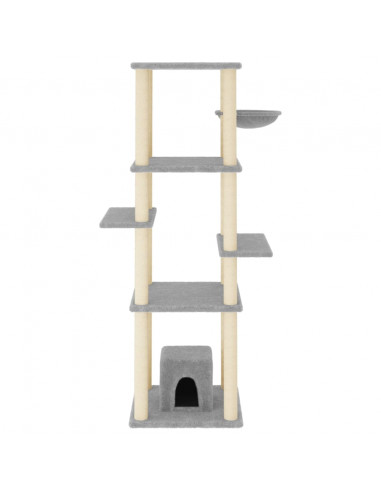 Albero per Gatti con Tiragraffi in Sisal Grigio Chiaro 154 cm