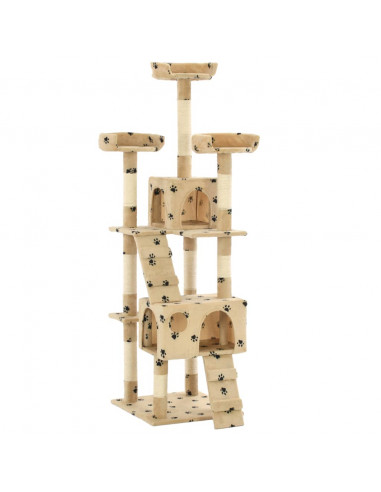 Albero per Gatti Tiragraffi Sisal 170 cm Zampe Stampate Beige