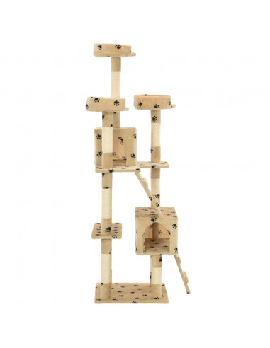 Albero per Gatti Tiragraffi Sisal 170 cm Zampe Stampate Beige