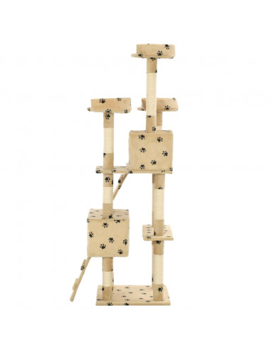 Albero per Gatti Tiragraffi Sisal 170 cm Zampe Stampate Beige