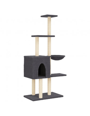 Albero per Gatti con Tiragraffi in Sisal Grigio Scuro 145 cm