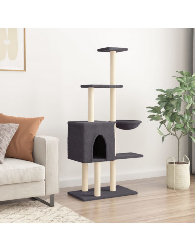 Albero per Gatti con Tiragraffi in Sisal Grigio Scuro 145 cm