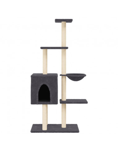 Albero per Gatti con Tiragraffi in Sisal Grigio Scuro 145 cm