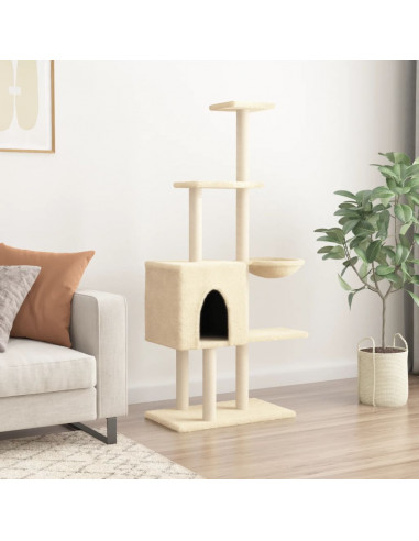 Albero per Gatti con Tiragraffi in Sisal Crema 145 cm