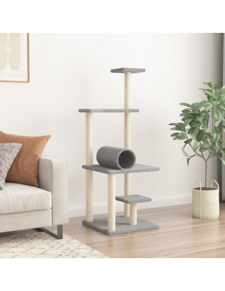 Albero per Gatti con Tiragraffi in Sisal Grigio Chiaro 136 cm