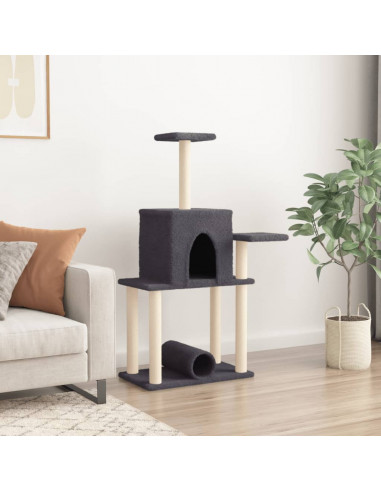 Albero per Gatti con Tiragraffi in Sisal Grigio Scuro 122 cm