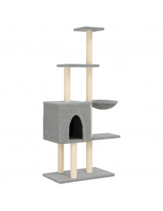 Albero per Gatti con Tiragraffi in Sisal Grigio Chiaro 145 cm 2