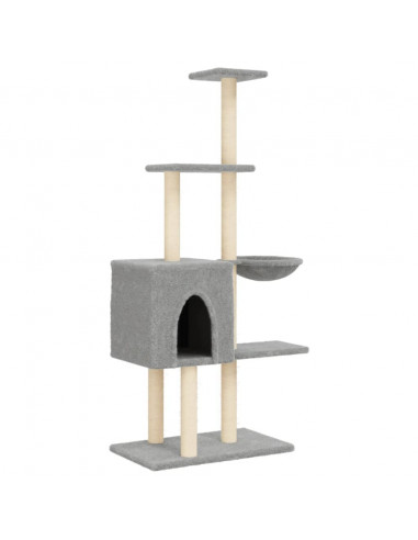 Albero per Gatti con Tiragraffi in Sisal Grigio Chiaro 145 cm