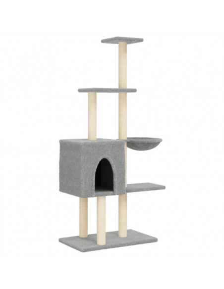 Albero per Gatti con Tiragraffi in Sisal Grigio Chiaro 145 cm