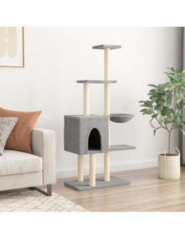 Albero per Gatti con Tiragraffi in Sisal Grigio Chiaro 145 cm