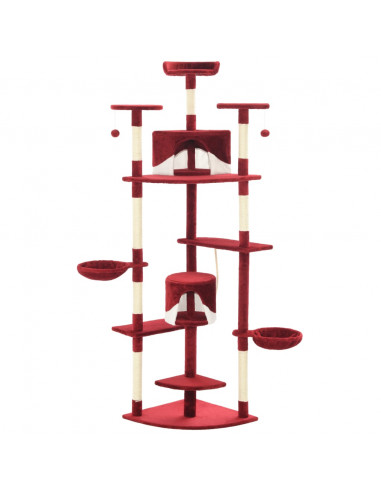 Albero per Gatti e Tiragraffi in Sisal 203 cm Rosso e Bianco