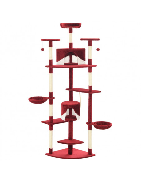 Albero per Gatti e Tiragraffi in Sisal 203 cm Rosso e Bianco