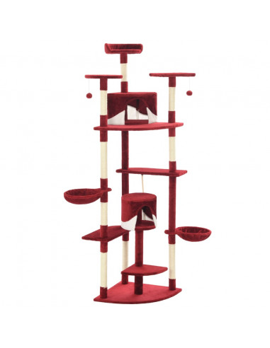 Albero per Gatti e Tiragraffi in Sisal 203 cm Rosso e Bianco