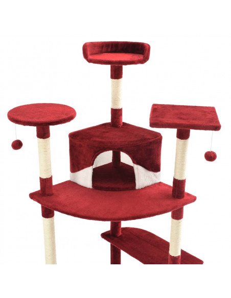 Albero per Gatti e Tiragraffi in Sisal 203 cm Rosso e Bianco
