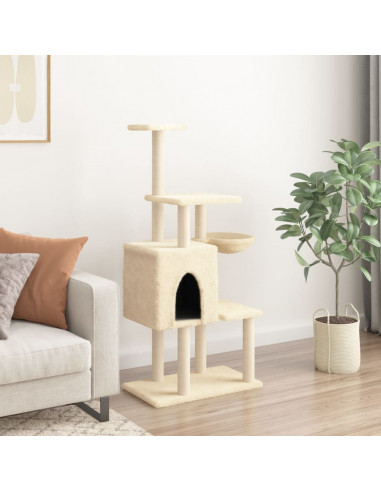 Albero per Gatti con Tiragraffi in Sisal Crema 131 cm