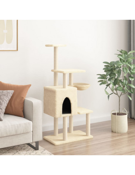 Albero per Gatti con Tiragraffi in Sisal Crema 131 cm