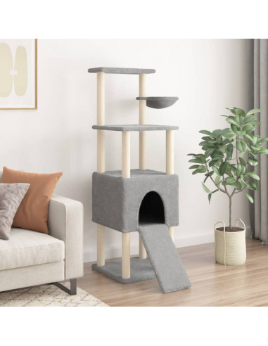 Albero per Gatti con Tiragraffi in Sisal Grigio Chiaro 153 cm