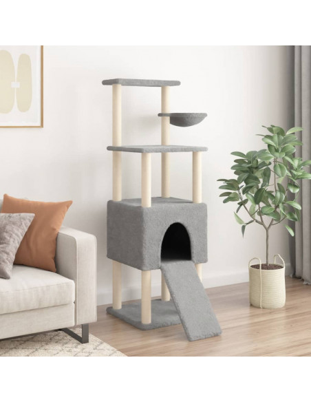 Albero per Gatti con Tiragraffi in Sisal Grigio Chiaro 153 cm