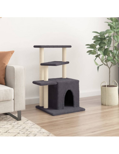 Albero per Gatti con Tiragraffi in Sisal Grigio Scuro 83,5 cm