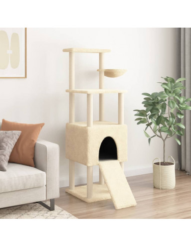 Albero per Gatti con Tiragraffi in Sisal Crema 153 cm