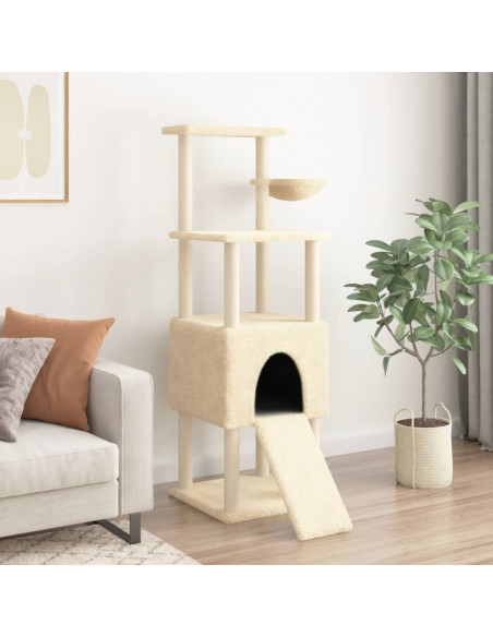 Albero per Gatti con Tiragraffi in Sisal Crema 153 cm