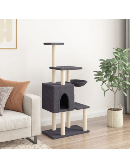 Albero per Gatti con Tiragraffi in Sisal Grigio Scuro 131 cm