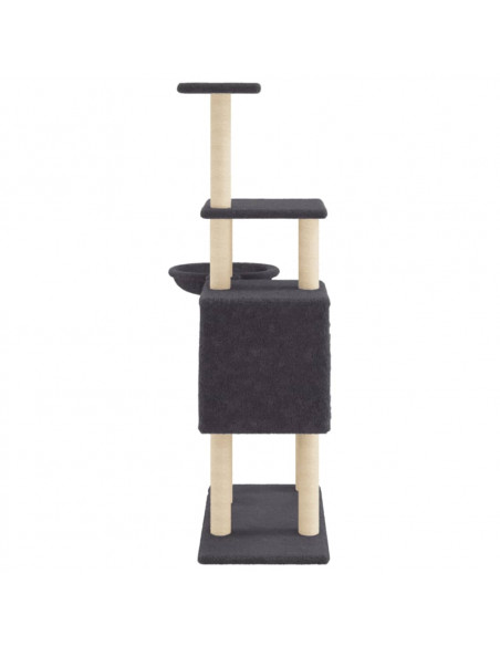 Albero per Gatti con Tiragraffi in Sisal Grigio Scuro 131 cm