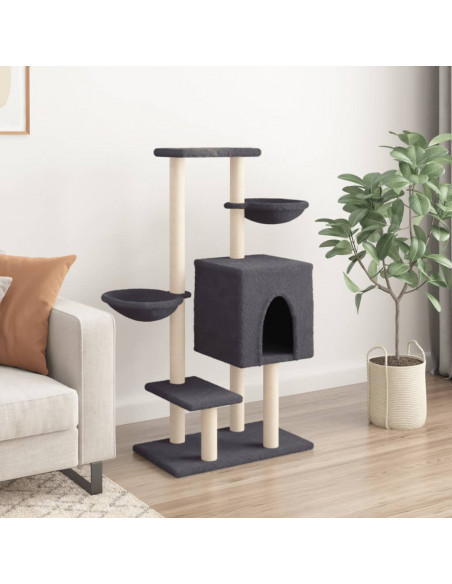 Albero per Gatti con Tiragraffi in Sisal Grigio Scuro 117 cm