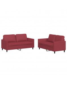 Set di Divani 2 pz con Cuscini Rosso Vino in Similpelle 2