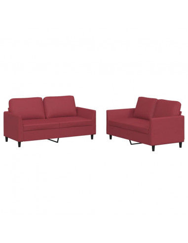 Set di Divani 2 pz con Cuscini Rosso Vino in Similpelle