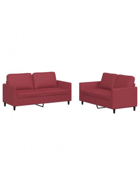 Set di Divani 2 pz con Cuscini Rosso Vino in Similpelle