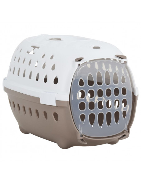 Trasportino Animali Domestici Bianco e Marrone 50x34,5x32 cm PP