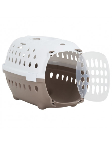 Trasportino Animali Domestici Bianco e Marrone 50x34,5x32 cm PP