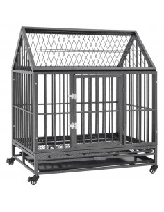 Gabbia per Cani con Ruote in Acciaio e Tetto 92x62x106 cm 2