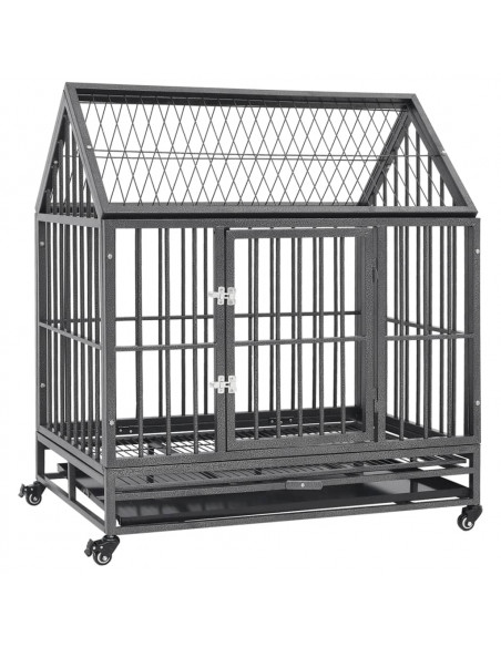 Gabbia per Cani con Ruote in Acciaio e Tetto 92x62x106 cm