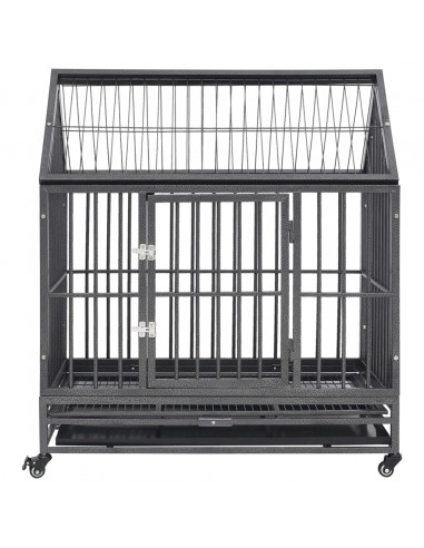 Gabbia per Cani con Ruote in Acciaio e Tetto 92x62x106 cm