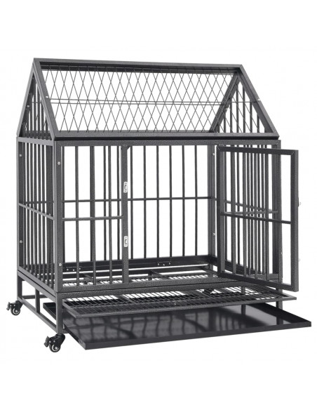 Gabbia per Cani con Ruote in Acciaio e Tetto 92x62x106 cm