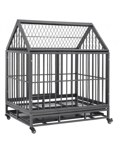 Gabbia per Cani con Ruote in Acciaio e Tetto 92x62x106 cm