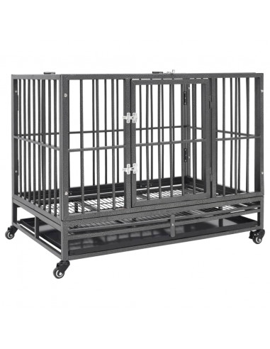 Gabbia per Cani con Ruote in Acciaio 102x72x85 cm