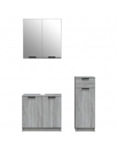 Set Mobili da Bagno 3 pz Grigio Sonoma in Legno Multistrato