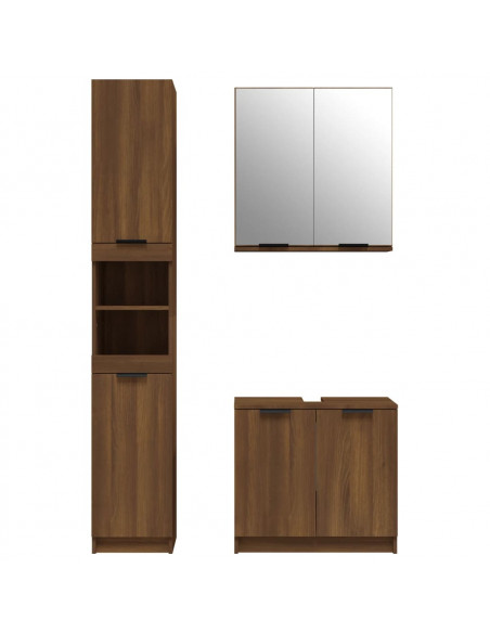 Set Mobili da Bagno 3 pz Rovere Marrone in Legno Multistrato